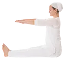 Legs Straight On Floor, Sit Up Straight, Arms Out Straight Forward Parallel To The Floor, Palms Down