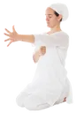 Rock Pose, Reaching Forward, Left Hand Fingers Spread, Right Fist At Chest
