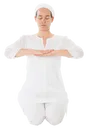 Rock Pose, Right Hand Over Left Palms Down, Forearms Parallel To Ground, Eyes Closed