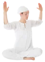 Spine Twists, Easy Pose, Upper Arms Parallel To Ground, Forearms Vertical, Palms And Fingers Flat Facing Forward, Twist Torso Left