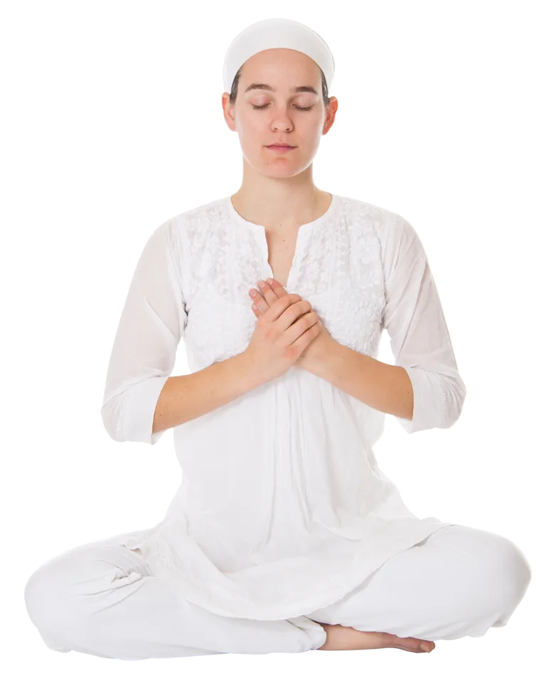 Easy Pose, Back Of Left Hand Resting In Cupped Right Hand, Right Thumb ...